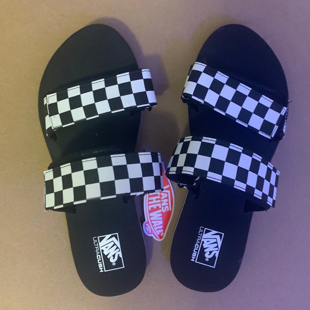Vans checkered slip on sandals adjustable straps